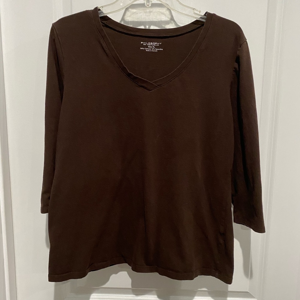 Philosophy by Republic 3/4 sleeve brown tee, Sz XL